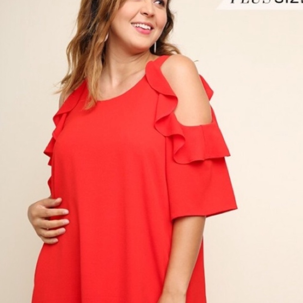 Cold Shoulder Red Ruffled Dress in Curvy